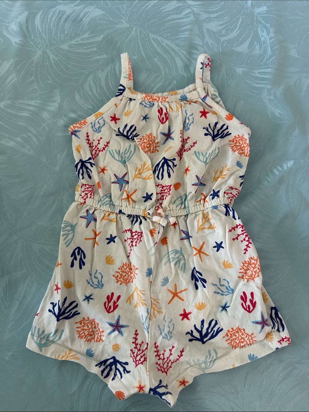 Old Navy White Ocean Print Toddler Romper with Multicolor Sea Motifs